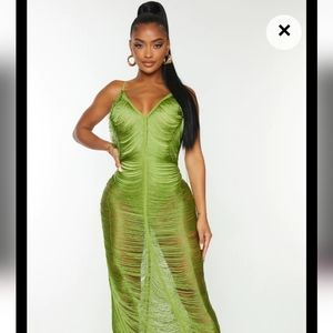 Olive green fringe shape dress size 14